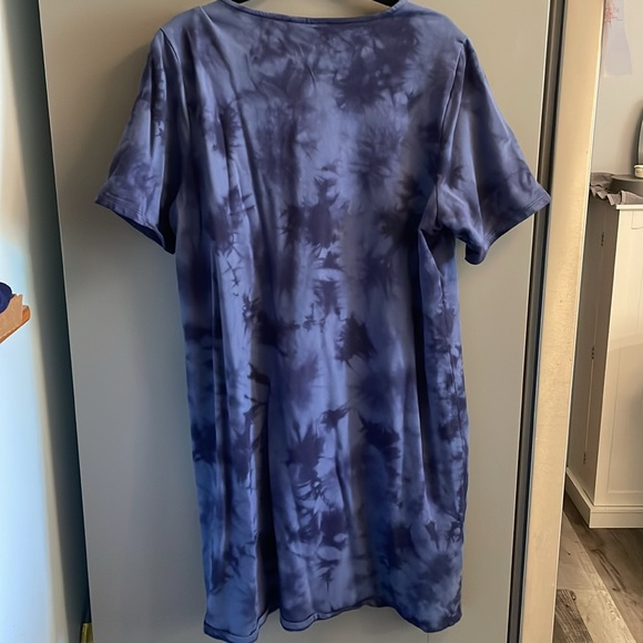 Denim & Co. French Terry Crystal Tie-Dye T-Shirt Dress Navy XL EUC - Picture 3 of 5